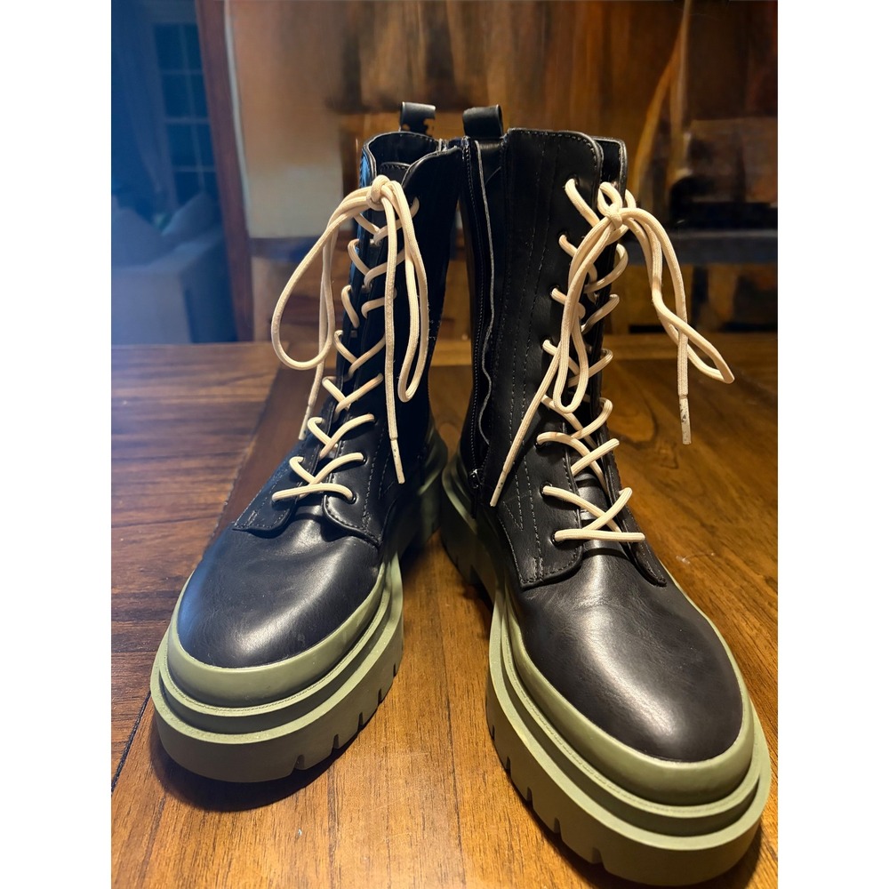 Steve Madden Mansel Black Olive Green Platform Lug Sole Combat Boots MANS22S1 8M